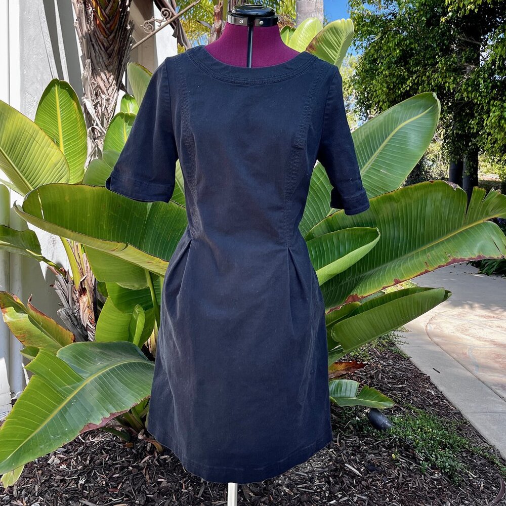 Boden Black Denim Shift Exposed Metal Zipper Half-Sleeve Size US 10R/UK 14R